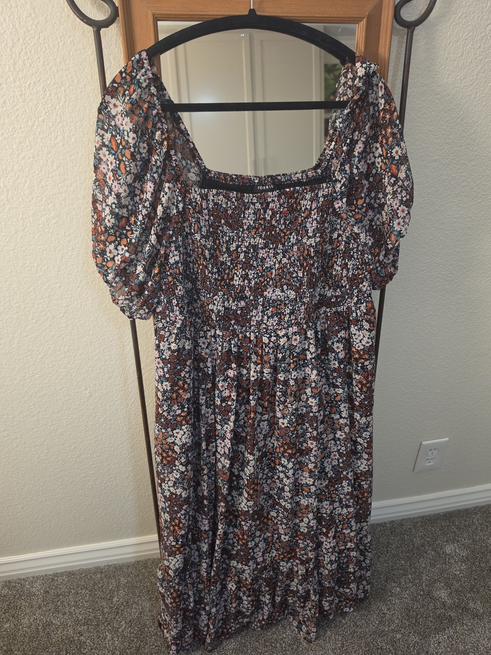 torrid Black Floral Smocked Midi Dress with Pockets